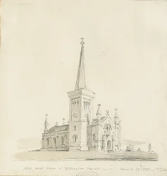 Iglesia de Hilderstone: dibujo a lápiz y lavado