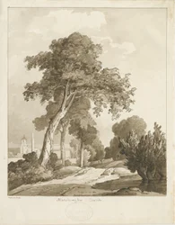 Iglesia de Marchington: dibujo en sepia, 1836