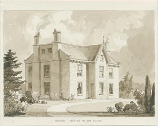 Rectoría de Norton-in-the-Moors: dibujo a la aguada en sepia, 1841