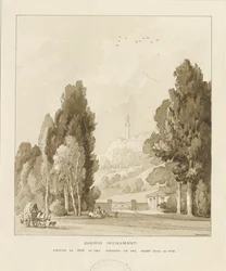 Sandon - Monumento a William Pitt: dibujo en sepia, 1838