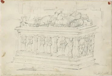Iglesia de Seighford - Tumba de William y Mercy Bowyer: dibujo a lápiz