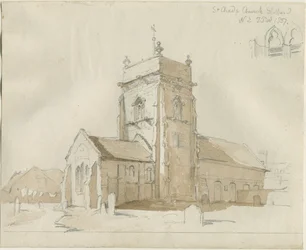 Stafford - Iglesia de San Chad: dibujo a pluma y lavado