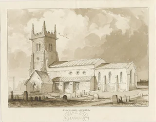 Iglesia de Stoke-upon-Trent [Antigua]: dibujo en sepia, 1841