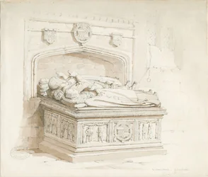Iglesia de Stowe - Tumba de mesa [de Sir Walter Devereux]: dibujo en sepia