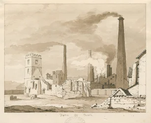 Iglesia Antigua de Tipton: dibujo en sepia, 1837