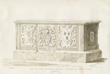 Tumba en la Iglesia de Biddulph - William Bowyer: dibujo en sepia
