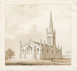 Iglesia de Tunstall: dibujo a pluma y lavado, 1838