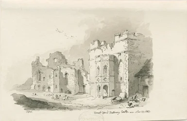 Castillo de Tutbury - Patio: dibujo a pluma y lavado, 27 de noviembre de 1837