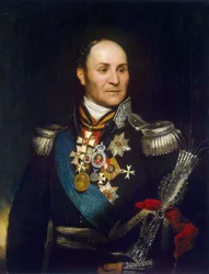 Retrato del Conde Matvei Ivanovich Platov (1757-1818) (Matvei Ivanovitch Platov) pintura de 1814 de Phillips, Thomas (1770-1845) State Hermitage, San Petersburgo