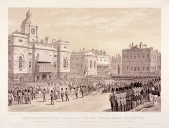 Entrega de la Medalla de Crimea por la reina Victoria al coronel Sir Thomas Trowbridge, 18 de mayo de 1855