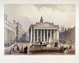 La Bolsa Real y el Banco de Inglaterra a la izquierda, Londres, 1851