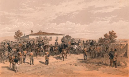 El cortejo fúnebre de Lord Raglan saliendo del cuartel general