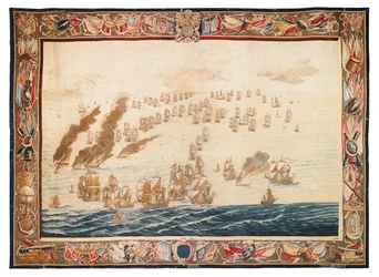 Tapiz histórico de la Batalla de Solebay, Mortlake, diseños atribuidos a William van de Velde, c.1688