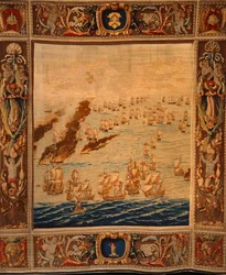 Tapiz de Mortlake: Barcos de fuego en acción, c.1685 (textil)