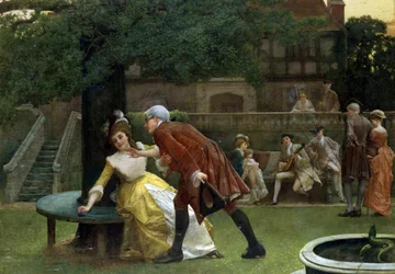 El final del enredo. Una mujer rechaza las insinuaciones de un hombre. 1890. Pintura de Thomas Reynolds Lamont (1826-1898) Colección particular.