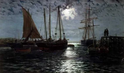 Un puerto iluminado por la luna
