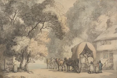 Carro de un transportista fuera de una posada, c.1785-90