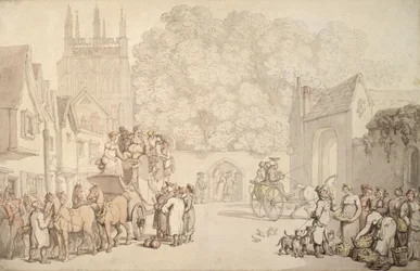 Un Carruaje Preparándose para Salir de Canterbury Gate, Christ Church, Oxford, c.1810-15