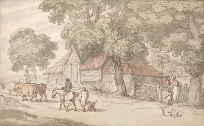 Un camino junto a una granja