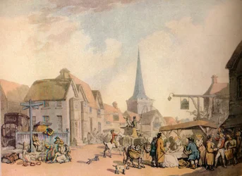 Escena de un viejo pueblo inglés, siglo XVIII