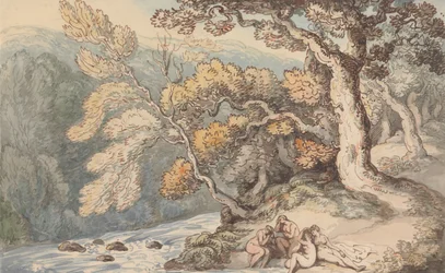 Bañistas en un paisaje