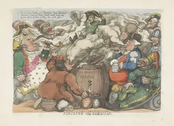 Fumigación del corso, 1813 Funcking the Corsican (título sobre el objeto)