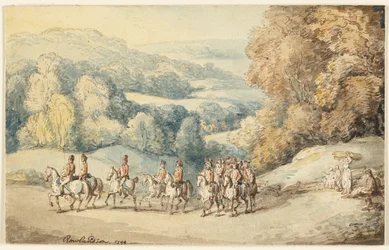 Caballería en marcha (anverso); fragmento de boceto de caballo (reverso)
