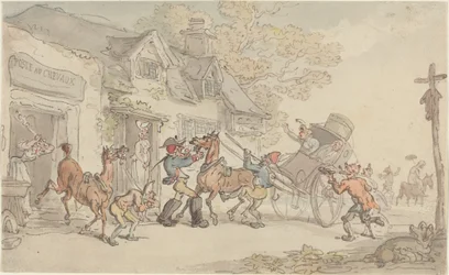 Cambiando caballos en una casa de postas en Francia