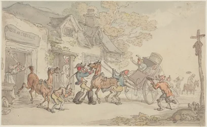 Cambio de caballos en una posada en Francia