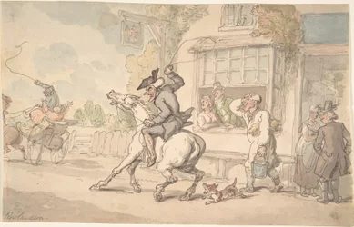 El Dr. Syntax con un caballo rebelde frente a una posada