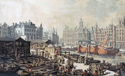 Mercado de pescado, la plaza Dam, Amsterdam, Países Bajos