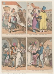 Cuatro escenas de la serie Cries of London: Aquí están tus papas..., Compra mi musgo..., 1 de agosto de 1801