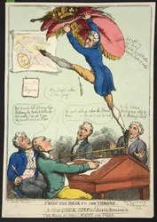Del escritorio al trono. Un nuevo paso rápido de Joseph Bonaparte. El bajo por los Sres. Nappy y Talley, pub. 1808 (grabado coloreado a mano)