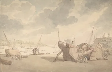 Escena del puerto con la marea baja y barcos varados, 1775-1827