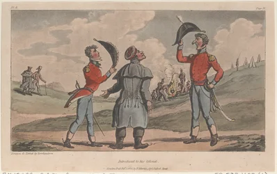 Presentado a su coronel, de Las aventuras militares de Johnny Newcome, 1815