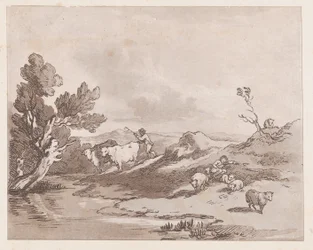 Paisaje con una figura arreando ganado hacia el agua, 21 de mayo de 1789