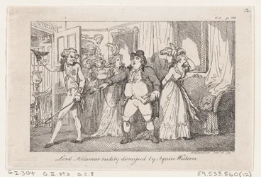 Lord Tellamar despedido groseramente por Squire Western, de La historia de Tom Jones, un expósito, 1792