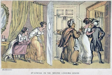 Casa de citas - en “Los tres viajes del Doctor Syntax en busca del pintoresco consuelo y una esposa” de William Combe, ill. por Rowlandson, John Camden Hotten, Picadilly, Londres