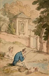 Hombre pescando, c.1780 (pluma y tinta marrón y acuarela sobre papel)