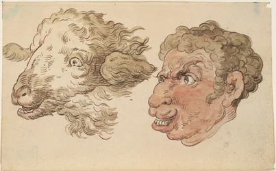 Cabeza de hombre y cabeza de oveja