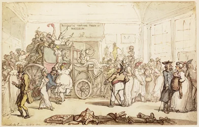 El carruaje de Napoleón siendo visto por la moda londinense, de "Un relato histórico de la campaña en los Países Bajos, en 1815", 1817