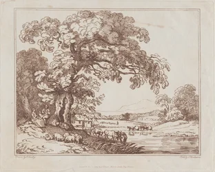 Escena pastoral junto al río