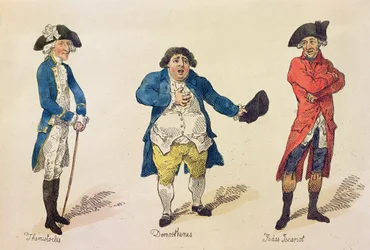 Los candidatos rivales, frontispicio en el libro Historia de la Elección de Westminster... por Amantes de la Verdad y la Justicia, Londres, 1784