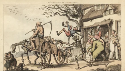 El esqueleto de la Muerte y el viejo Tiempo vienen a llevarse al viejo esposo de Goody Barton, pero el carro ya está demasiado lleno de cadáveres