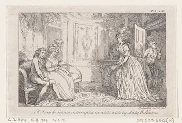 Tom Jones y Sophia interrumpidos en una conversación por Lady Bellaston, de La Historia de Tom Jones, 1792