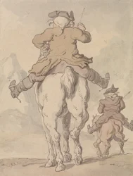 Dos hombres a caballo, vistos desde atrás