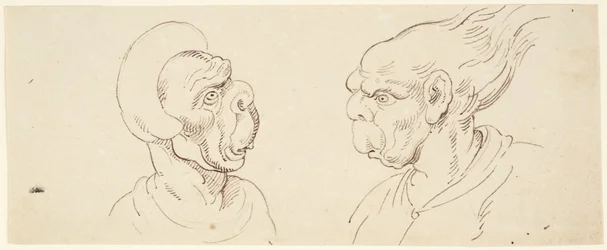 Dos caricaturas: cabezas de hombre