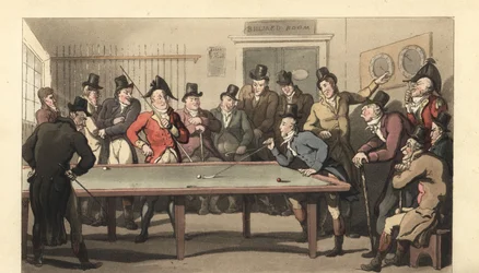 Jóvenes caballeros ingleses jugando al billar