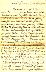 Carta firmada T.S. Hawley, Cape Girardeau, Missouri, a padres, 8 de septiembre de 1861