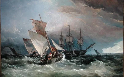 Cortadores de camarones frente al Nore, Sheerness en la distancia, c.1854